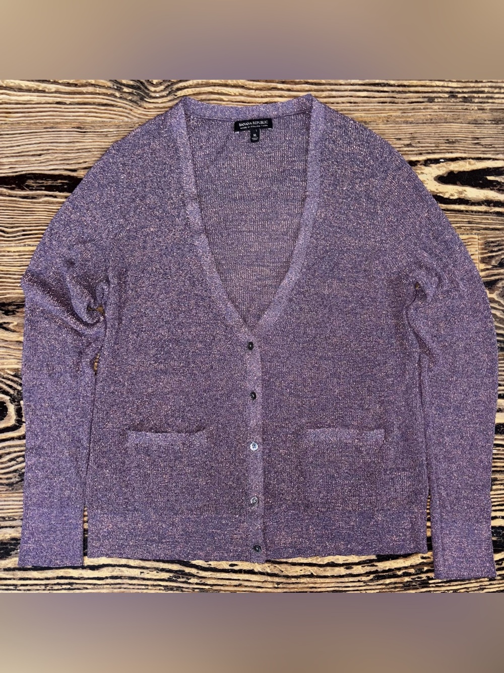 Banana Republic Lavender Sparkle V-Neck Button Cardigan